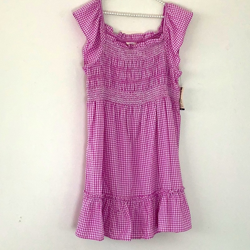 Terra Sky Pink/White Gingham Sleeveless Cotton Dress Casual Easter Farmhouse Y2K
